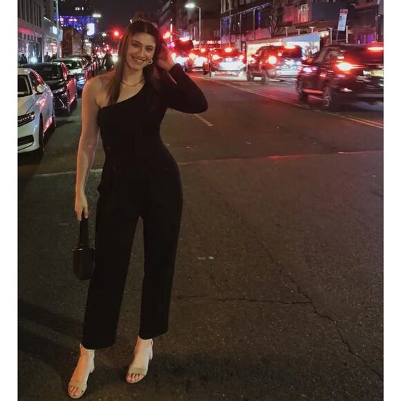 Stylestalker Ruby Jumpsuit Black One Shoulder Pull On Straight Leg Sz M - Picture 5 of 12
